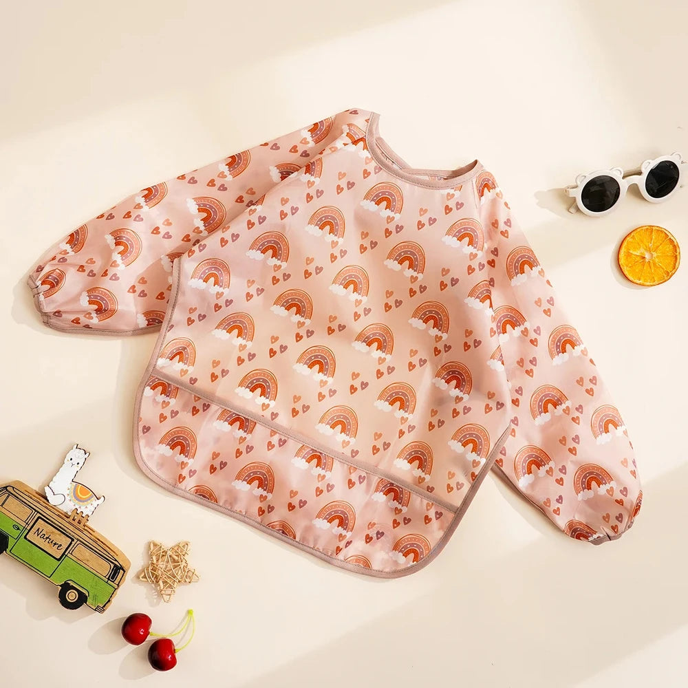 Elinfant 1PC Long Sleeve Bibs, Waterproof Feeding Bibs,Washable Burp Cloth,Coveralls Bibs,Easy To Clean,Wash-Free Eating Bibs