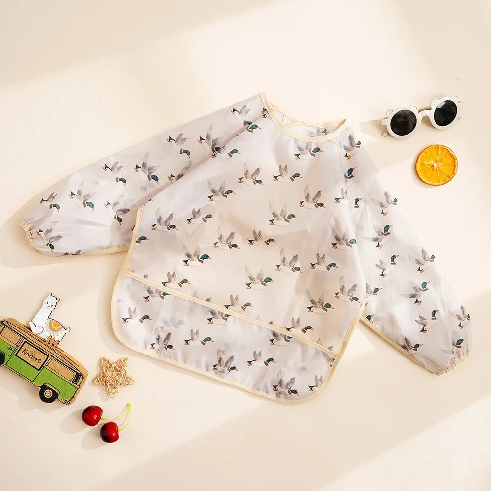 Elinfant 1PC Long Sleeve Bibs, Waterproof Feeding Bibs,Washable Burp Cloth,Coveralls Bibs,Easy To Clean,Wash-Free Eating Bibs